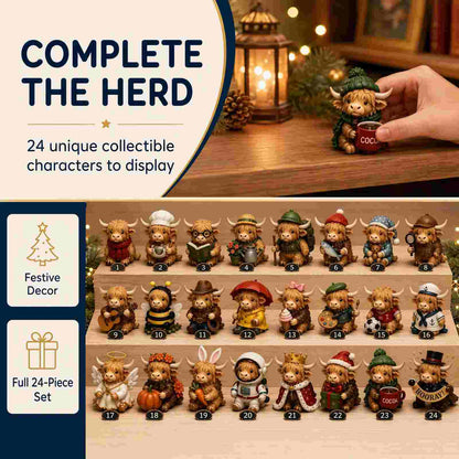 🎄Countdown to Christmas ✨ Cute Highland Cow Collectible Figurines🐮
